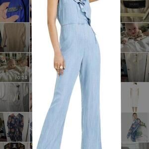 GUESS Womens Belted Surplice Jumpsuit Blue